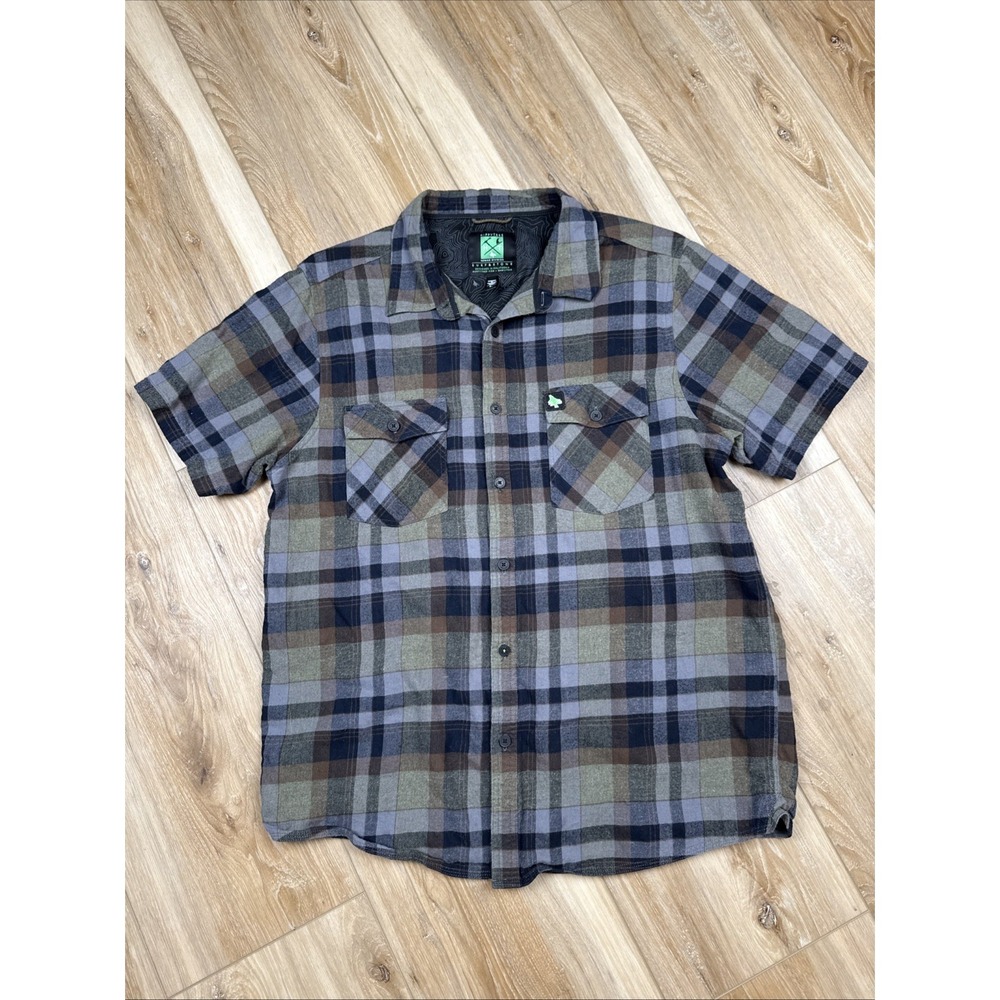 Men's HippyTree Button-Down‎ Canyon Flannel Brown/Grey Plaid Size L